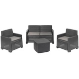 Dmora - Outdoor-Lounge-Set Peschici, Gartenkomposition mit 2 Sesseln, 1 Sofa und 1 Aufbewahrungstisch, Rattan-Effekt mit Kissen, 100% Made in Italy, Anthrazit