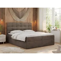 MKS Meble Boxspringbett 160x200 mit Matratze, Bett mit Multipocket - Matratze H4 und Topper, Polsterbett 160x200 mit Bettkasten und Kopfteil, ERNI ... - Braun