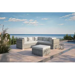 OUTFLEXX Gartenlounge für 5 Personen, beige, Alu/Polyrattan, modular verstellbar, mit Kissenboxfunktion