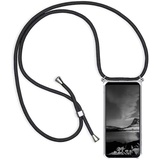 YAMCCCSE Handykette Handyhülle für Google Pixel 6 mit Band - Transparent Handy-Kette Handy Hülle mit Kordel zum Umhängen Handyanhänger Halsband Lanyard Case - Schwarz