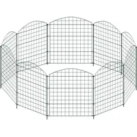 JOIEYOU Teichzaun 10 Zaunelemente und 12 Befestigungsstäben, Gartenzaun Metall mit Oberbogen für Garten – Grün 78x78 cm