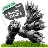 greate 6x 230V Schuko Stecker wasserdicht IP54 - Schukostecker Außenbereich mit Knickschutz & Zugentlastung - Schutzkontaktstecker 2-polig mit 16A & 3,7kW - Schuko Stecker IP54, Stecker 230 V