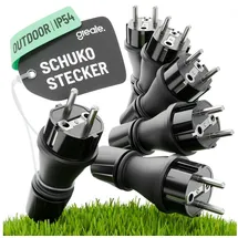 greate 6x 230V Schuko Stecker wasserdicht IP54 - Schukostecker Außenbereich mit Knickschutz & Zugentlastung - Schutzkontaktstecker 2-polig mit 16A & 3,7kW - Schuko Stecker IP54, Stecker 230 V