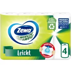 Zewa Küchenrolle Wisch&Weg Leicht, Nachhaltigste Zewa Wisch&Weg aller Zeiten, 1 Packung = 4 Rollen x 48 Blatt