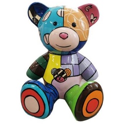 Casa Padrino Luxus Designer Dekofigur Teddybär Bunt 33 x H. 37 cm - Wohnzimmer Deko Figur - Luxus Deko Figur - Designer Deko Figur - Luxus Accessoires