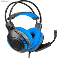 NITHO Gaming-Headset (Gaming Headset für Kopfhörer mit Bügelmikrofon, USB Head-Set, Gaming headset kopfhörer mit bügelmikrofon treiber leichtem kopfband) blau