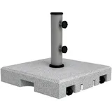 Outsunny Sonnenschirmständer aus Granit 28kg Sonnenschirmfuß mit Zwei Drehknöpfen am Standfuß für Mastdurchmesser Ø 32/38/48 mm, Schirmständer mit Rollen für Garten, Balkon, Granit, Grau