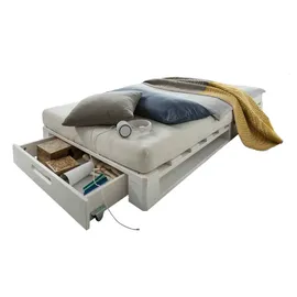 Massivholz Palettenbett 90 x 200 cm Weiß