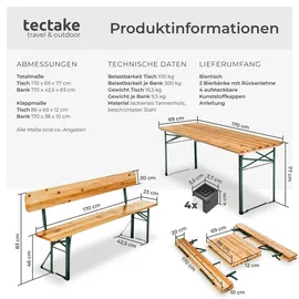 Tectake Bierzeltgarnitur 3-tlg. Braun