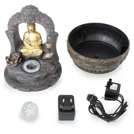 Lemodo Zimmerbrunnen mit LED-Beleuchtung, Dekobrunnen “Buddha mit Lotusblüte” für die Wohnung