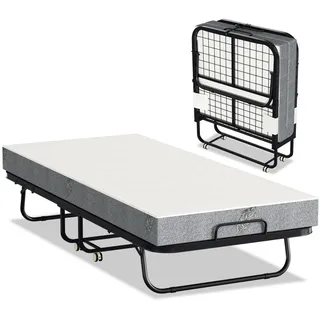 TolleTour 90x200cm Gästebett Klappbett bis 150kg, auf Rädern, mit Matratze und Schutzhülle - Grau