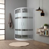 Kiamami Valentina - Gebogene Duschkabine, 90x90 cm, 4mm Einscheiben-Sicherheitsglas, Weiß lackierter Rahmen, Schnelle Reinigung, Magnetverschluss, Halbkreisförmig, Glas mit Siebdruck