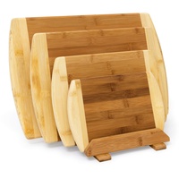 Relaxdays Schneidebrett aus Bambus mit Ständer Küchenbretter in verschiedenen Größen 2-farbiges Holz beidseitig nutzbar und messerschonend als Frühstücksbrettchen und Servierbrett Holz, natur