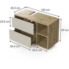Vicco Waschbeckenunterschrank, Viola, Artisan-Eiche/Cashmere, 100 x 60 cm mit 2 Schubladen, Vicco