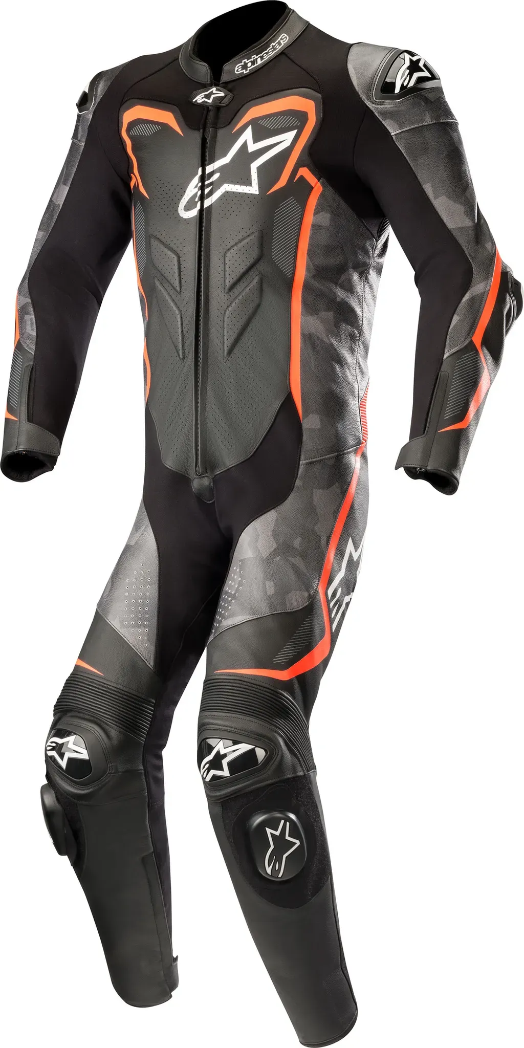 Alpinestars GP Plus Camo, Lederkombi 1tlg. perforiert - Schwarz/Grau/Neon-Rot - 50