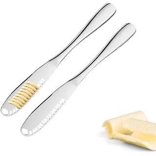 Westmark Buttermesser- & Dekoriermesser, 2 Stk. – Messer mit Wellenschliff & Schlitz-Struktur für Butterlocken, Garnieren, Schneiden – Silber, 15 cm
