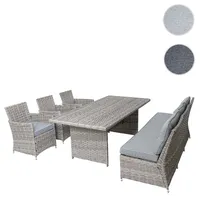 Mendler Poly-Rattan Sitzgruppe HWC-G59, Gartengarnitur Sofa Lounge-Set, 200x100cm grau, Kissen hellgrau