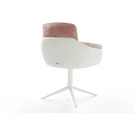 DeLife Drehstuhl Luan-Flex mit Armlehnen Materialmix Echtleder Weiß-Rosé Fußkreuz Weiß 360° drehbar Wippfunktion, Esszimmerstühle