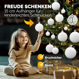 CASARIA CASARIA® Weihnachtskugeln 100tlg Ø 3-6cm Kunststoff matt glänzend Christbaumkugeln Weihnachtsbaumkugeln Weihnachtsdeko Weiß