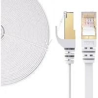 Elfcam Flaches Ethernetkabel 12m RJ45 Cat 7 S/FTP Weiß – 10 Gbit/s, 600 MHz, 100 % Kupfer – Netzwerkkabel für PC, Konsole, Router, Modem,