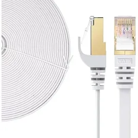 Elfcam Flaches Ethernetkabel 12m RJ45 Cat 7 S/FTP Weiß – 10 Gbit/s, 600 MHz, 100 % Kupfer – Netzwerkkabel für PC, Konsole, Router, Modem,