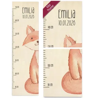 Messlatte Kind Holz - Süßer Fuchs mit Name und Datum Kindermesslatte niedlicher Fuchs I Fuchsmotiv - 90-150 cm - Holz - baby motiv kinder geschenke für junge aus namensgeschenke mädchen
