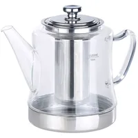 Rosenstein & Söhne Teekocher: 2in1-Glas-Teebereiter & Teekanne für alle Herde, auch Induktion, 1,5 l (Teekanne für Induktionsherd, Glasteekanne, induktionsgeeignet)