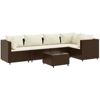 vidaXL 6-tlg Garten-Lounge-Set mit Kissen Braun Poly Rattan Modell 20