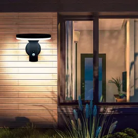 Expo Börse Wandlampe mit Bewegungsmelder LED Solarleuchte Haustürlampe Fassadenleuchte anthrazit Gartenlampe, 250lm, Kaltweiß, Bxh 24x21 cm