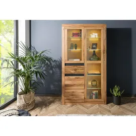 Massivmoebel24 Vitrine Wild-/Zerreiche 110 x 42 x 200 cm Natur geölt