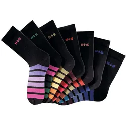 Freizeitsocken H.I.S, Kinder, Gr. 35-38, schwarz, Polyamid, Baumwolle, Elasthan, geringelt, elastisch, Socken Socken Socken-Set, mit buntem Ringelmuster, Topseller