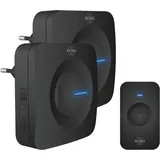 ELRO DB3000 Funk Türklingel Set 2X Empfänger für Steckdose-Wasserdicht, 300m Reichweite, 64 Melodien-Schwarz, Plug-In/Stecker
