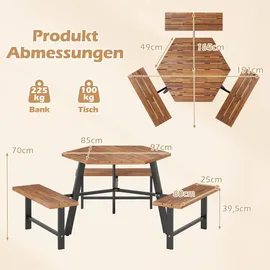 Costway Picknicktisch Set 4-tlg. Braun/Schwarz