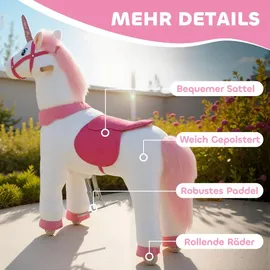 aiyaplay Reitpferd auf Rollen Spielpferd zum Reiten mit Einhorn-Design Weiß