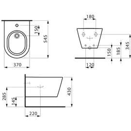 Laufen Kartell Wandbidet 1 Hahnloch, mit Ab- und Überlaufventil