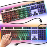 Retoo Gaming-Tastatur mit dynamischer RGB-LED-Diode, Kabelgebundene Membran-Gaming-QWERTY-Tastatur für PC, Gamer, Arbeits, Kompakter und Ergonomisch Tastatu, hörbare Multimedia-Tasten