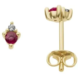 Paar Ohrstecker FIRETTI "Schmuck Geschenk Gold 333 Ohrschmuck Farbstein Edelstein Rubin", gold (gelbgoldfarben, rot, rot), Ohrringe, Damen, 0,02 ct P2 = erkennbare Einschlüsse, Gelbgold 333-Diamanten, Gelbgold 333, Diamanten, mit Rubin - mit Brillant