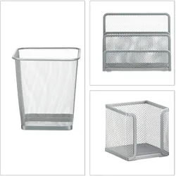 Relaxdays Schreibtisch Organizer 6er Set, Ablage Visitenkarten, Zettelbox, Briefablage, Stifteköcher, Mülleimer, silber
