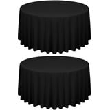 2 Stück Schwarze Runde Tischdecke 300 cm, Runde Polyester-Tischdecke, Flecken- und Knitterfeste Tischdecke, Waschbare Runde Tischdecken aus Stoff für Hochzeit, Bankettparty, Restaurant, Essen