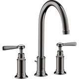 Hansgrohe Axor Montreux 3-Loch Waschtischarmatur 180 mit Hebelgriffen und Zugstangen-Ablaufgarnitur Polished Black Chrome