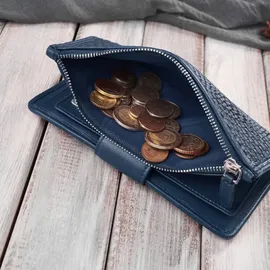 PAOLO PERUZZI Große marineblaue handgefertigte Damengeldbörse mit RFID-Schutz Paolo Peruzzi AY-08-DB - Marine