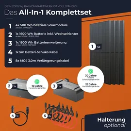 solarway All In One Balkonkraftwerk 2000 W / 800 W inkl. 3,2 kWh Anker Solix 2 Pro Speicher