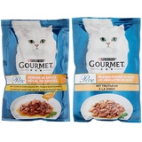 PURINA GOURMET Perle Genuss in Sauce Katzenfutter nass, mit Huhn, 26er Pack (26 x 85g) & Perle Erlesene Streifen Katzenfutter nass, mit Truthahn, 26er Pack (26 x 85g)