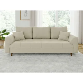 s-style möbel Odin - Sofa 3 Sitzer Mit Braun Holzfüßen Im Skandinavischen Stil Aus Beige, Cord-stoff