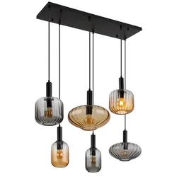 GLOBO LIGHTING Hängeleuchte "VALLETTA", schwarz (schwarz matt), Lampen, unterschiedliche Glasformen