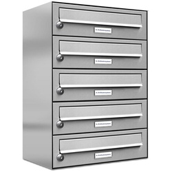 AL Briefkastensysteme Wandbriefkasten 5er Premium Edelstahl Briefkasten Anlage für Außen Wand 1×5 grau