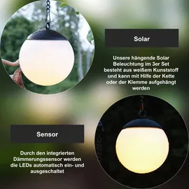 Star Trading Solarleuchte Kunststoff/Metall Dämmerungssensor 3er Set Schwarz/Weiß