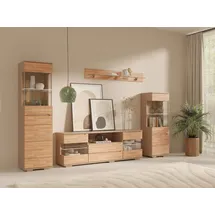 OTTO home Wohnwand VETRO: besteht aus 2 Vitrinen, 1 Lowboard & 1 Wandregal, Wohnzimmer., (4-St), Breite:280cm,Türen aus Massivholz mit Glaseinsätzen,Korpus aus Melamin braun