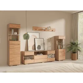 OTTO home Wohnwand VETRO: besteht aus 2 Vitrinen, 1 Lowboard & 1 Wandregal, Wohnzimmer., (4-St), Breite:280cm,Türen aus Massivholz mit Glaseinsätzen,Korpus aus Melamin braun