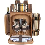 Famanu Picknickkorb Rucksack für 2 Personen mit isoliertem Kühlfach, Weinhalter, Fleece-Decke, Besteckset - ideal für Strand, Wandern, Camping